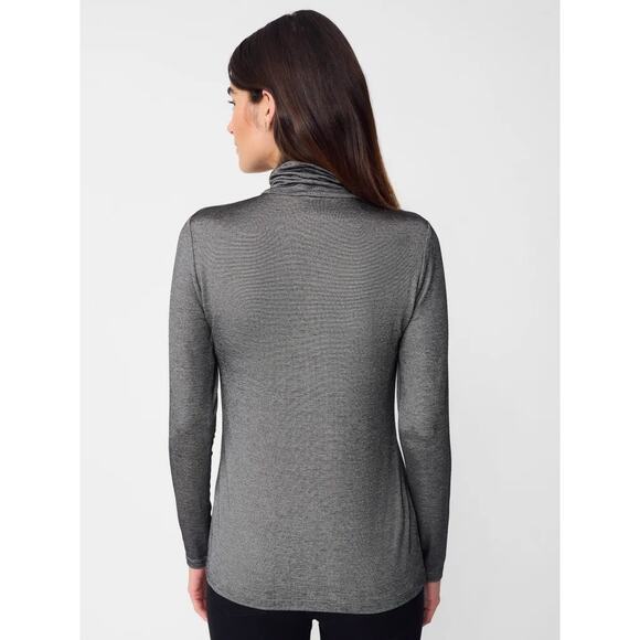 J. McLaughlin Nora Metallic Sparkly Turtleneck Top Large Silver Gold Lightweight - Picture 3 of 12